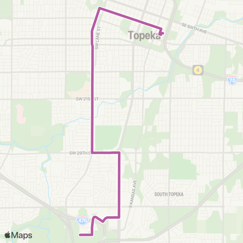 Topeka Metro Washburn to Walmart South map