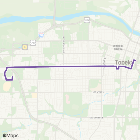 Topeka Metro Huntoon to Downtown map