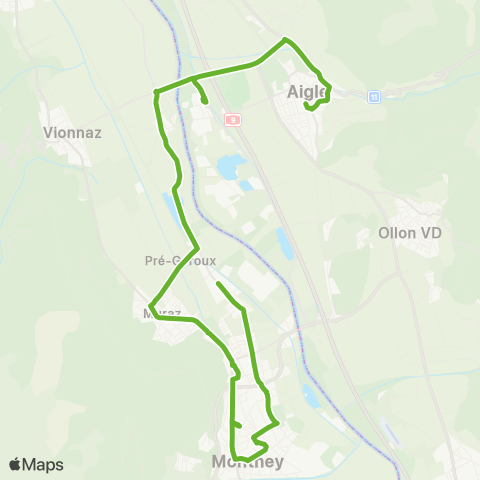 Transports Publics du Chablais Collombey, Reutet-Bovéry - Aigle, Gare map