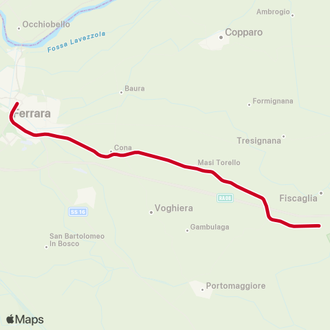 Tper FE Ferrovia Codigoro Ferrara map