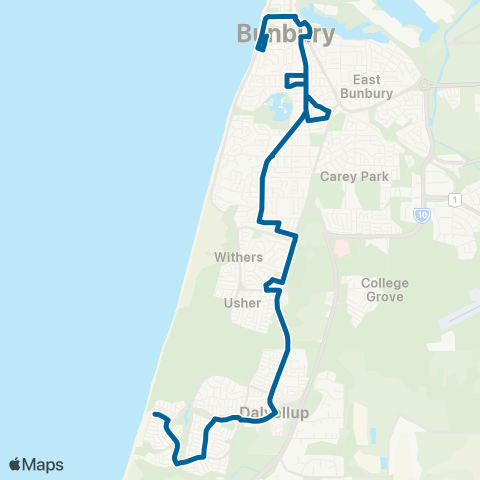 TransBunbury Bunbury - Dalyellup map