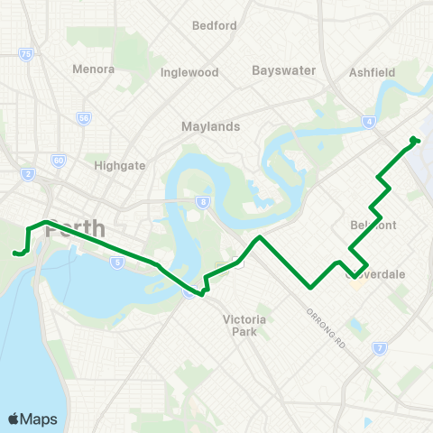 Transperth Elizabeth Quay - Perth Airport map