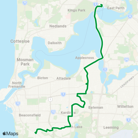 Transperth Elizabeth Quay - Hamilton Hill map