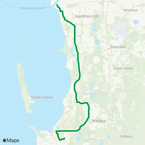 Transperth Fremantle - Rockingham map