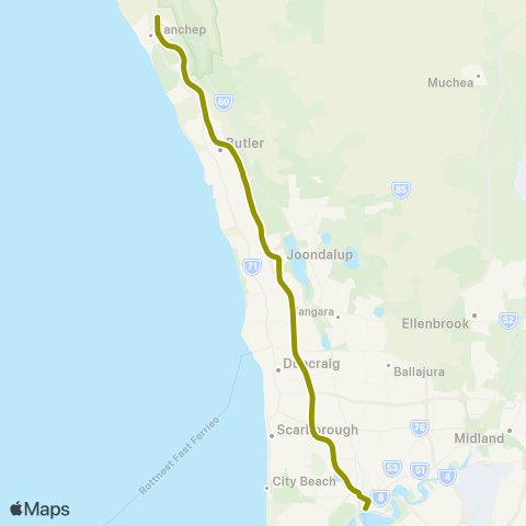 Transperth Yanchep map