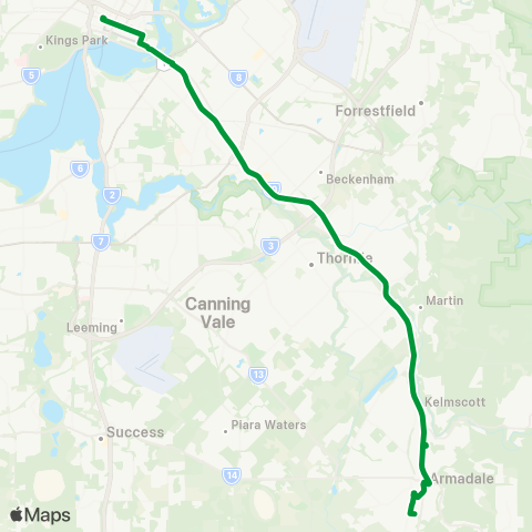 Transperth Elizabeth Quay - Armadale map