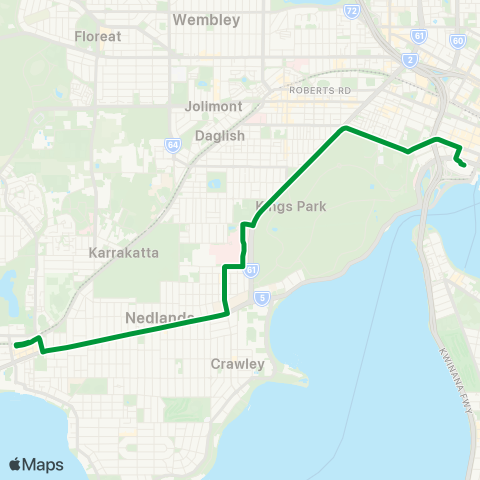 Transperth East Perth - Fremantle map