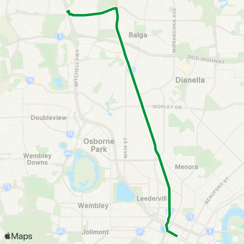 Transperth Perth - Warwick map