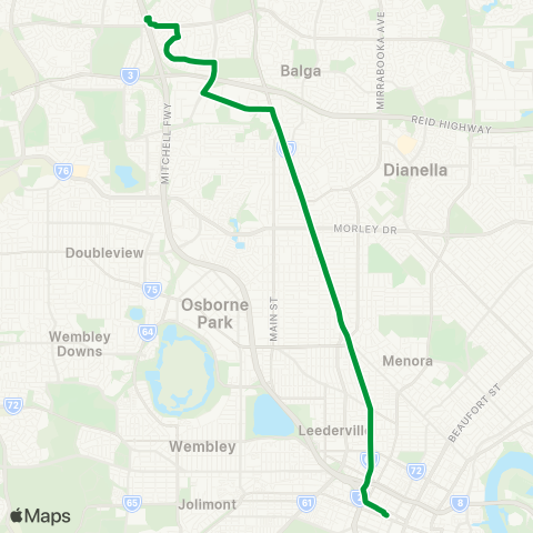 Transperth Perth - Warwick map