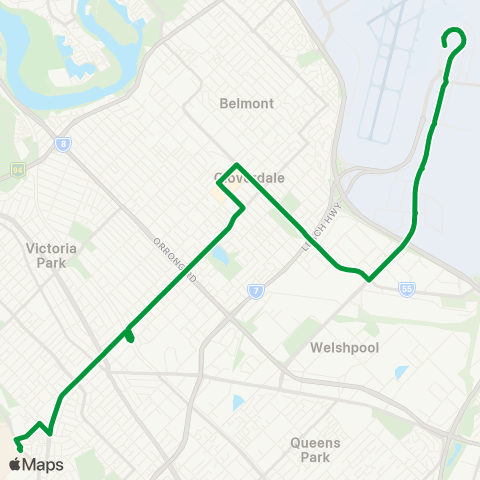 Transperth Kings Pk - Perth Airport map