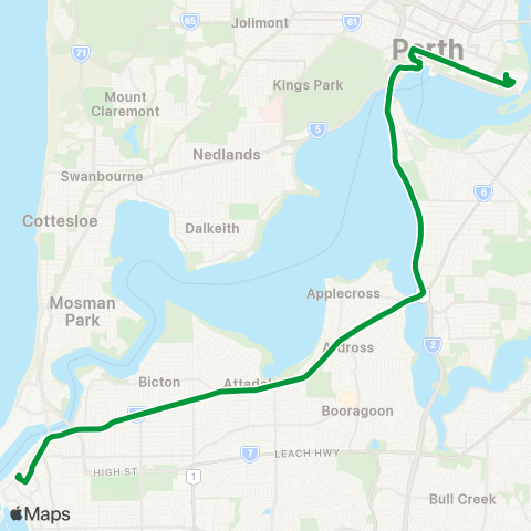 Transperth Fremantle - East Perth map