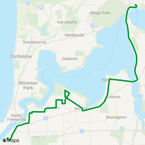 Transperth Fremantle - East Perth map