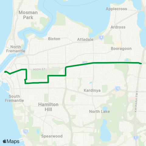 Transperth Bull Creek - Fremantle map