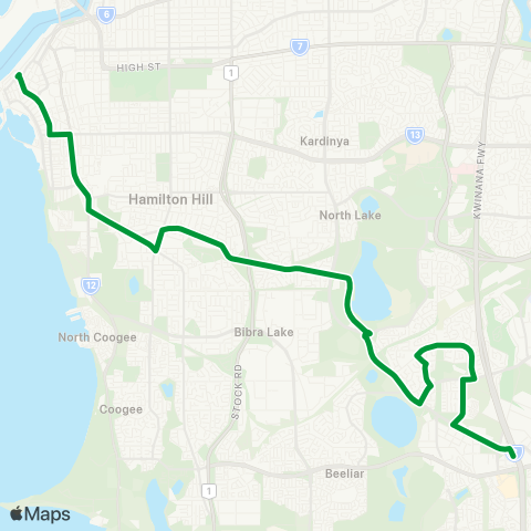 Transperth Cockburn Central - Fremantle map