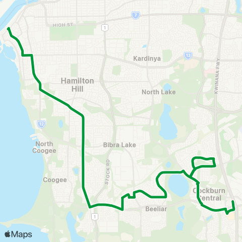 Transperth Cockburn Central - Fremantle map