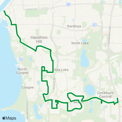 Transperth Cockburn Central - Fremantle map