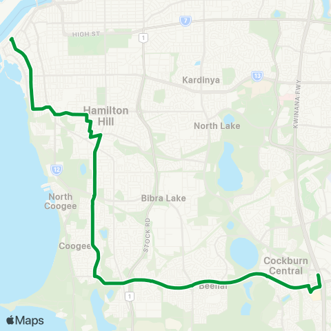 Transperth Cockburn Central - Fremantle map