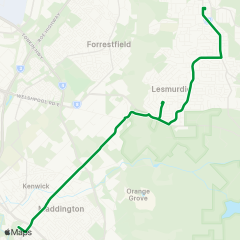 Transperth Kalamunda bus - Centro Maddington map