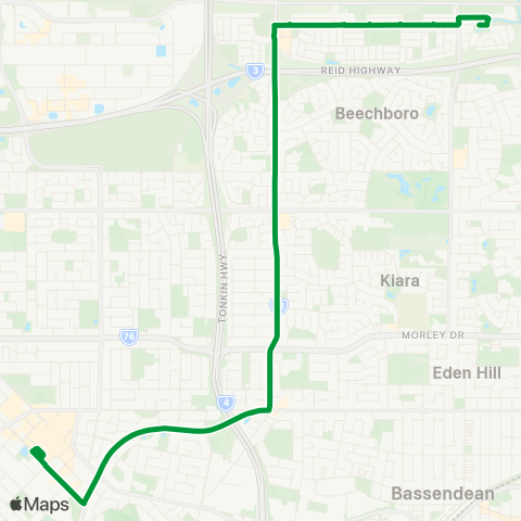 Transperth Morley - Bennett Springs map