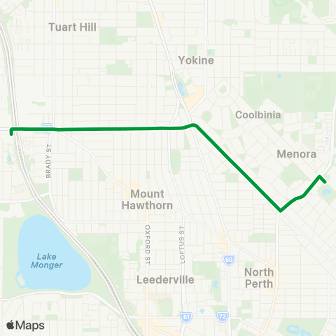 Transperth Glendalough - ECU Mount Lawley map