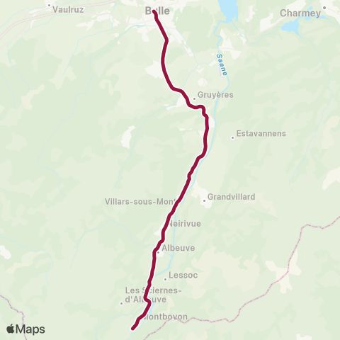 TPF - Transports publics fribourgeois Montbovon - Bulle map