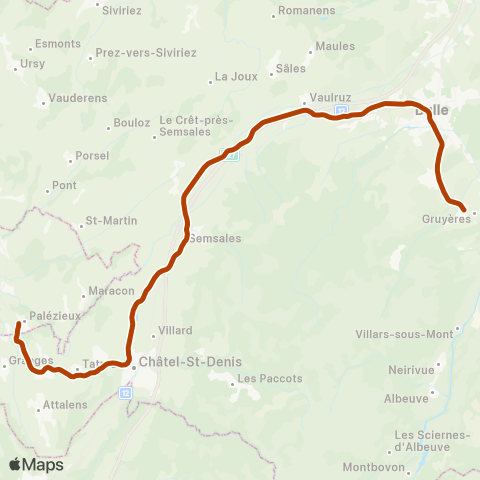 TPF - Transports publics fribourgeois Palézieux - Gruyères map