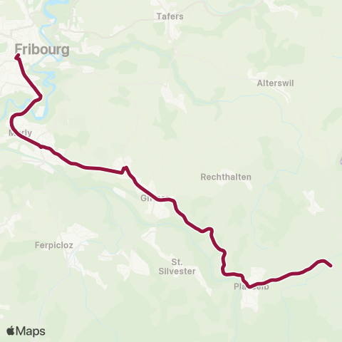 TPF - Transports publics fribourgeois Plaffeien, Dorf - Fribourg/Freiburg, gare rout. map