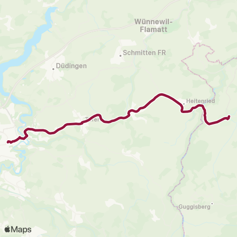 TPF - Transports publics fribourgeois Fribourg/Freiburg, gare rout. - Schwarzenburg, Bahnhof map