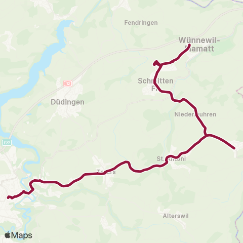 TPF - Transports publics fribourgeois Wünnewil, Schule - Fribourg/Freiburg, gare rout. map