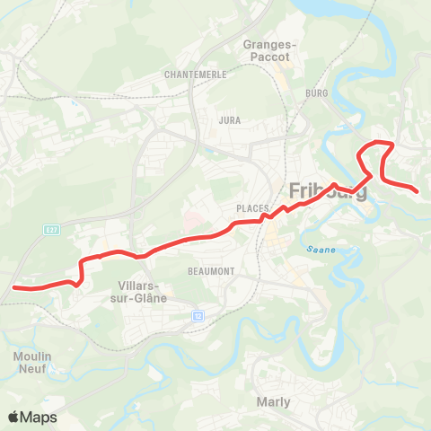 TPF - Transports publics fribourgeois Villars-sur-Glâne, Les Dailles - Fribourg, Schönberg Dunant map