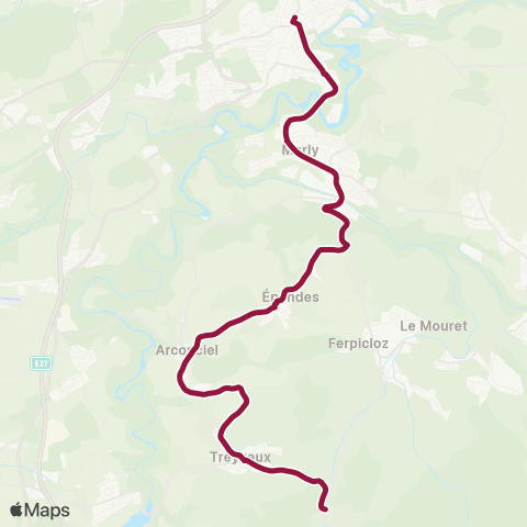 TPF - Transports publics fribourgeois Treyvaux, village - Fribourg/Freiburg, gare rout. map