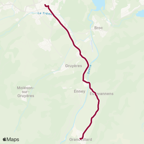 TPF - Transports publics fribourgeois Bulle, gare routière - Grandvillard, village map