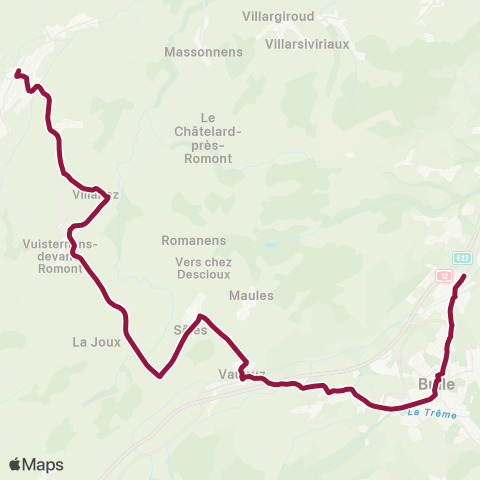 TPF - Transports publics fribourgeois Bulle, gare routière - Romont FR, gare map