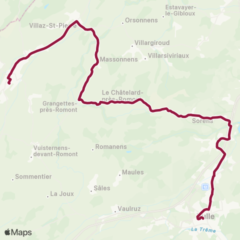 TPF - Transports publics fribourgeois Romont FR, gare - Bulle, gare routière map