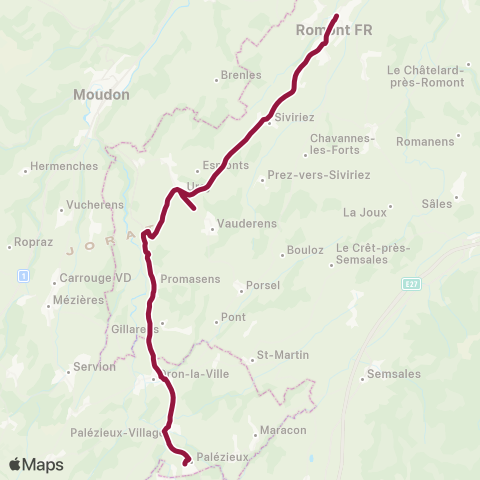 TPF - Transports publics fribourgeois Romont FR, gare - Palézieux, gare map