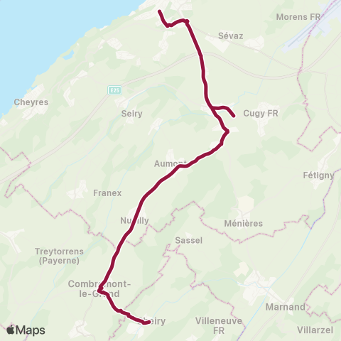 TPF - Transports publics fribourgeois Estavayer-le-Lac, gare - Combremont-le-Grand, église map