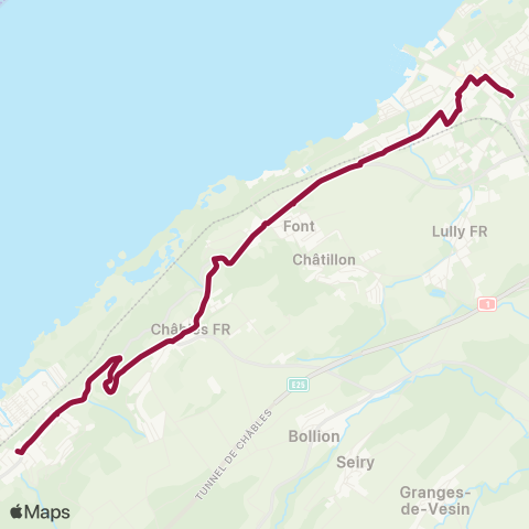 TPF - Transports publics fribourgeois Estavayer-le-Lac, gare - Cheyres, école map