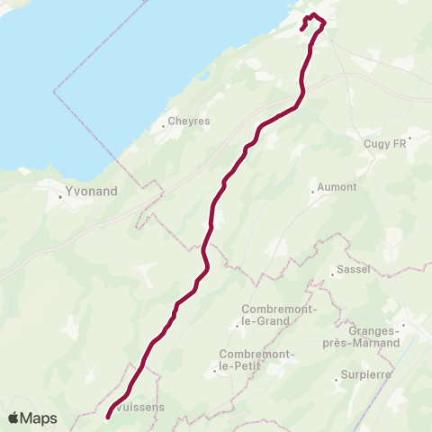 TPF - Transports publics fribourgeois Vuissens, poste - Estavayer-le-Lac, gare map