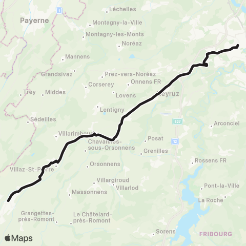 TPF - Transports publics fribourgeois Fribourg/Freiburg, gare rout. - Romont FR, gare map