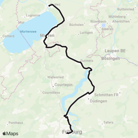 TPF - Transports publics fribourgeois Fribourg/Freiburg, gare rout. - Sugiez, gare map