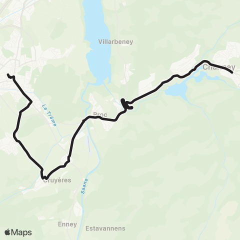 TPF - Transports publics fribourgeois Bulle, gare routière - Charmey (Gruyère), village map