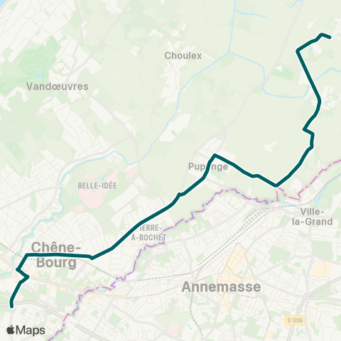 tpg - Transports publics genevois Thônex, Sous-Moulin - Jussy, Lullier map