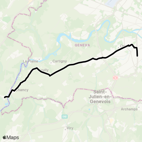 tpg - Transports publics genevois Chancy, douane - Grand-Lancy, Stade de Genève map