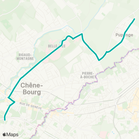 tpg - Transports publics genevois Puplinge, Marquis - Thônex, Sous-Moulin map