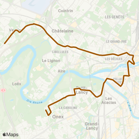 tpg - Transports publics genevois Onex, cité - Vernier, village map