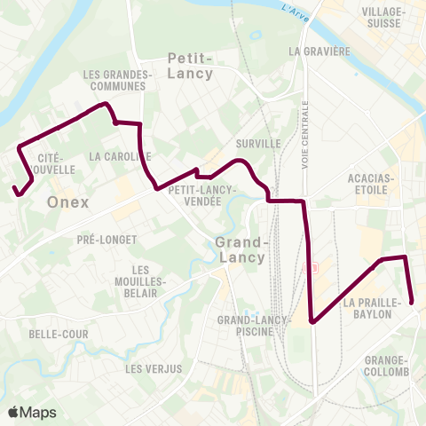 tpg - Transports publics genevois Onex, cité - Carouge GE, Rondeau map