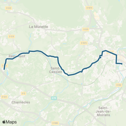 Transports du Pays Voironnais Reaumont le Carret - Voiron map