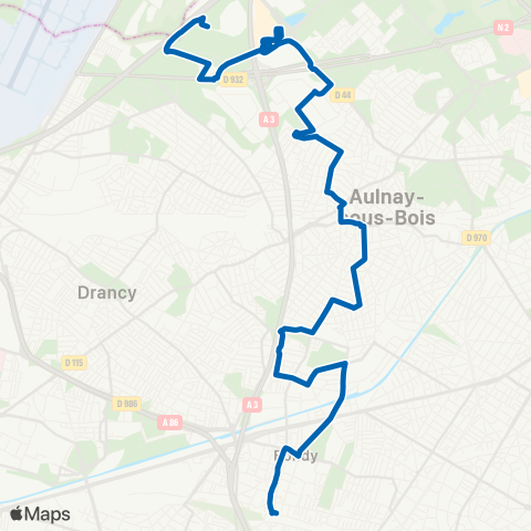 Terres d'Envol Gare de Bondy↔︎Ctre comm. O'Parinor map