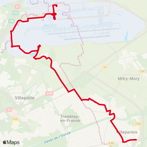 Roissy Est Collège Gérard Philipe↔︎Roissypôle / Aéroport CDG 1 (D2) map