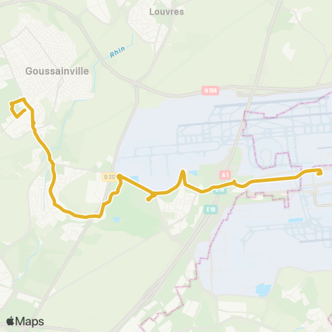 Roissy Ouest Goussainville Gare↔︎Gare de Roissypôle / Aéroport CDG 1 Terminal 3 (C4) map